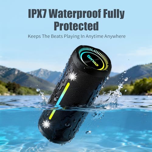 OHAYO Bluetooth Speaker Wireless Loud Stereo Sound IPX7 Waterproof Outdoor Portable 25W Super Bass Speakers for Home Party Beach with 24H Playtime Colorful Lights BT 53 TWS Pairing Birthday Gift Black - Image 3