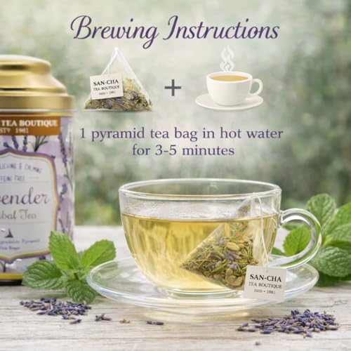 SAN-CHA Sancha Tea Boutique, Lavender Tea, Caffeine Free Herbal Tisane, 25 Pyramid Bags, Naturally Calming & Relaxing, Floral Herbal Infusion - Image 4