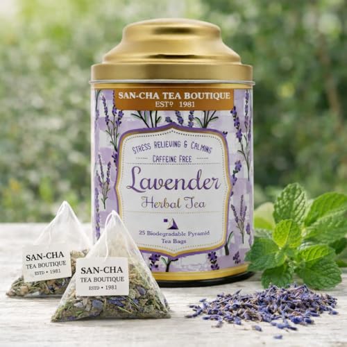 SAN-CHA Sancha Tea Boutique, Lavender Tea, Caffeine Free Herbal Tisane, 25 Pyramid Bags, Naturally Calming & Relaxing, Floral Herbal Infusion - Image 2