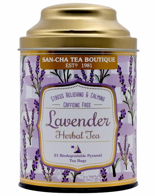 SAN-CHA Sancha Tea Boutique, Lavender Tea, Caffeine Free Herbal Tisane, 25 Pyramid Bags, Naturally Calming & Relaxing, Floral Herbal Infusion - Image 1