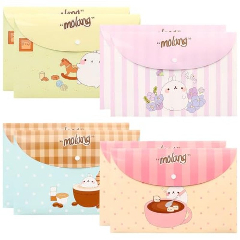 12 Pack A4 Plastic Document Folders with Snap Button, Waterproof Durable File Organizer for School, Office and Home, Floral and Cartoon Design Document Holder Sleeves for Work and Document Storage - Image 1