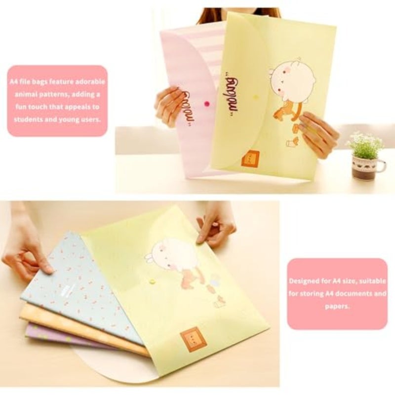 12 Pack A4 Plastic Document Folders with Snap Button, Waterproof Durable File Organizer for School, Office and Home, Floral and Cartoon Design Document Holder Sleeves for Work and Document Storage - Image 3