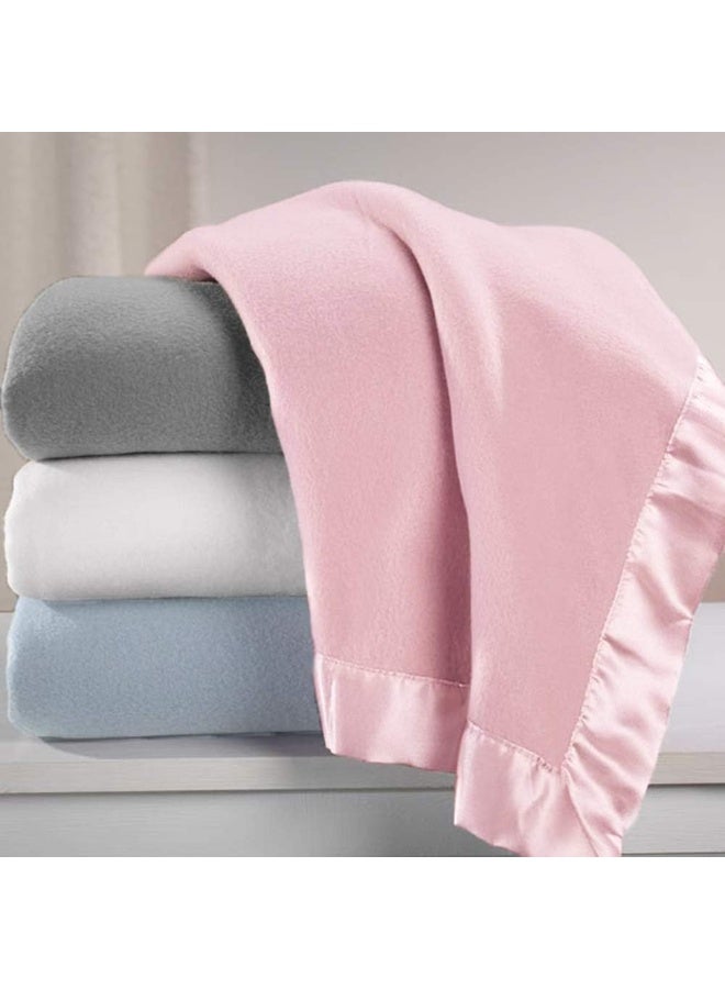 American Baby Company American Baby Company Fleece Blanket 30 X 40 with 2 Satin Trim, Pink, for Girls  - Image 4