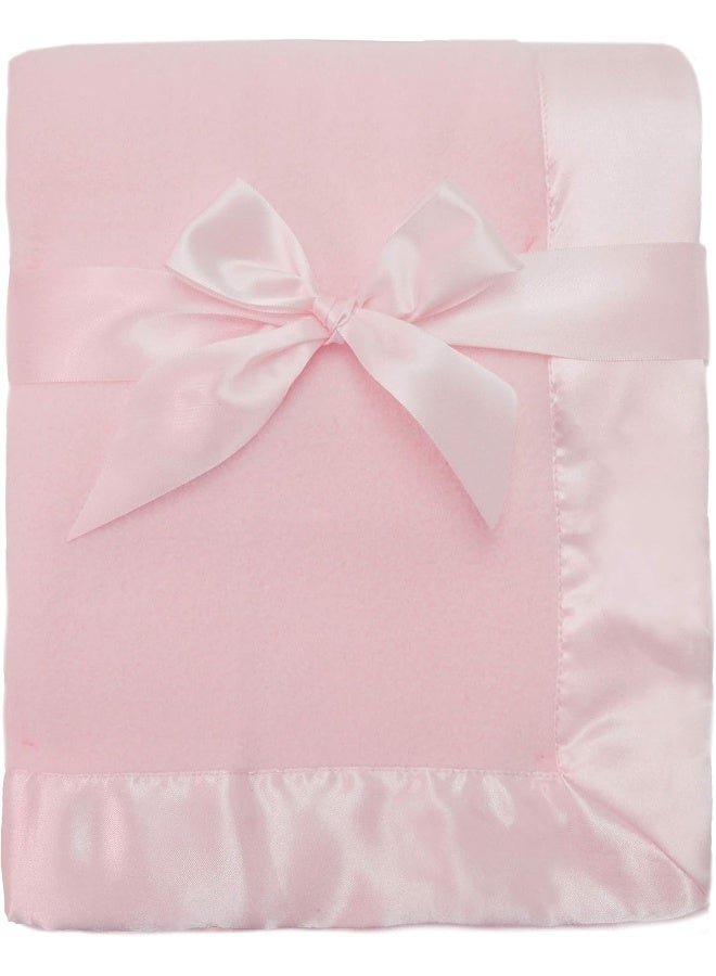 American Baby Company American Baby Company Fleece Blanket 30 X 40 with 2 Satin Trim, Pink, for Girls  - Image 1