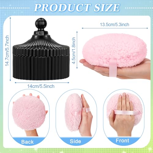 Ferrochef Extra Large Body Powder Puff and Container 55 Crystal Container with 53 Oversize Dust Powder Puff Washable Reusable Face Body Glitter Wet Dry Makeup GiftBlack - Image 3