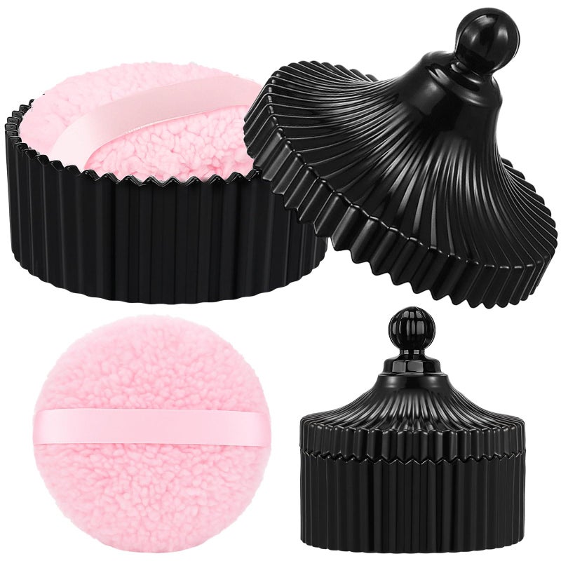 Ferrochef Extra Large Body Powder Puff and Container 55 Crystal Container with 53 Oversize Dust Powder Puff Washable Reusable Face Body Glitter Wet Dry Makeup GiftBlack - Image 2