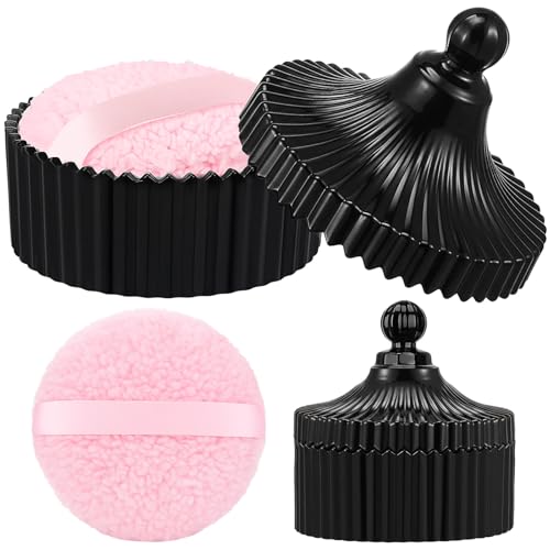 Ferrochef Extra Large Body Powder Puff and Container 55 Crystal Container with 53 Oversize Dust Powder Puff Washable Reusable Face Body Glitter Wet Dry Makeup GiftBlack - Image 1
