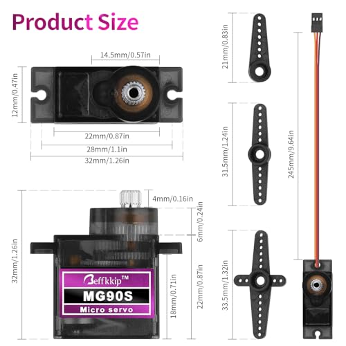 Beffkkip 20 Pack Mg90s Servo Motor 9g Micro Servos Kits Metal Gear for DIY Smart Robot Toys RC Toy Car Model Helicopter RC Boat - Image 5