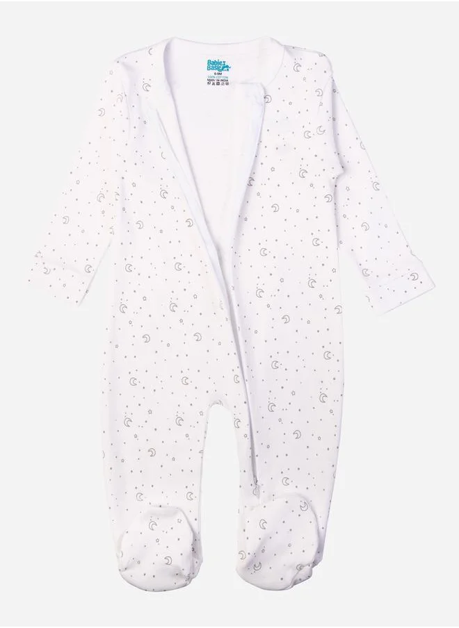 Babies Basic Star & Moon Print Long Sleeves Sleepsuit