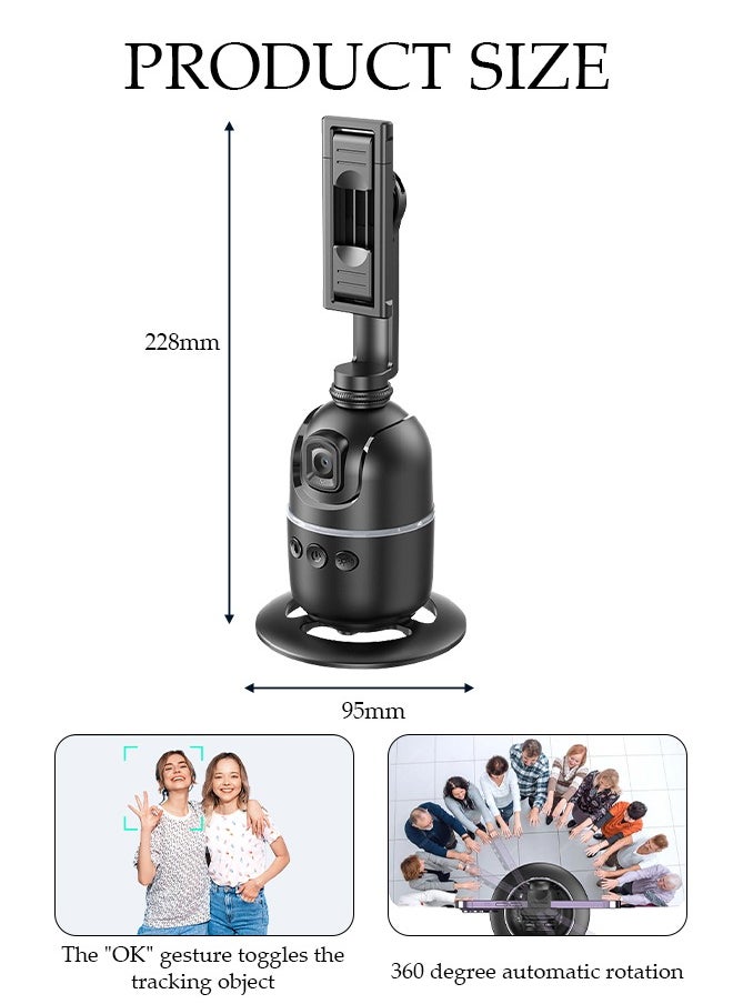Auto Face Tracking Tripod, 360°Rotation Auto Tracking Phone Holder Body Track Camera Mount with Remote, No App Needed, Gesture Control, Moving Tripod for Vlog Live Streaming Video Recording