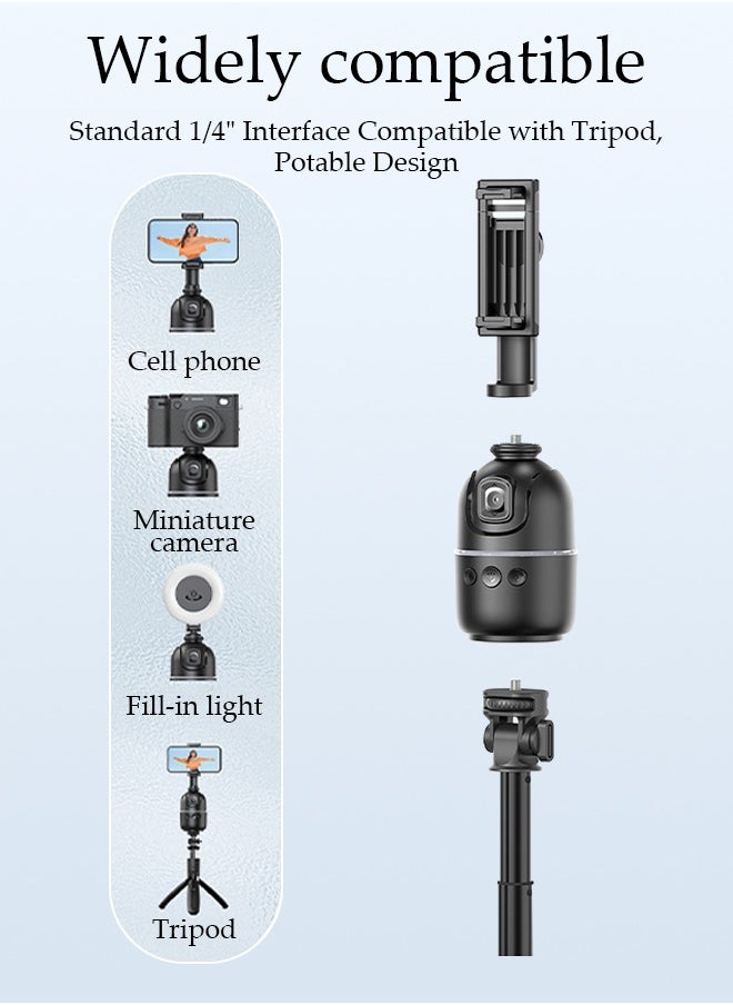 Auto Face Tracking Tripod, 360°Rotation Auto Tracking Phone Holder Body Track Camera Mount with Remote, No App Needed, Gesture Control, Moving Tripod for Vlog Live Streaming Video Recording