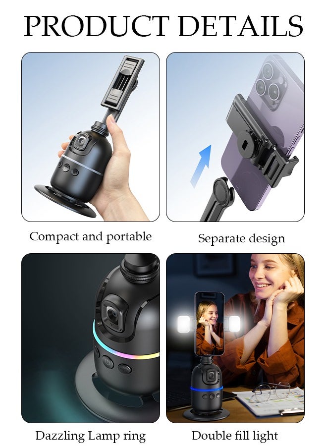 Auto Face Tracking Tripod, 360°Rotation Auto Tracking Phone Holder Body Track Camera Mount with Remote, No App Needed, Gesture Control, Moving Tripod for Vlog Live Streaming Video Recording