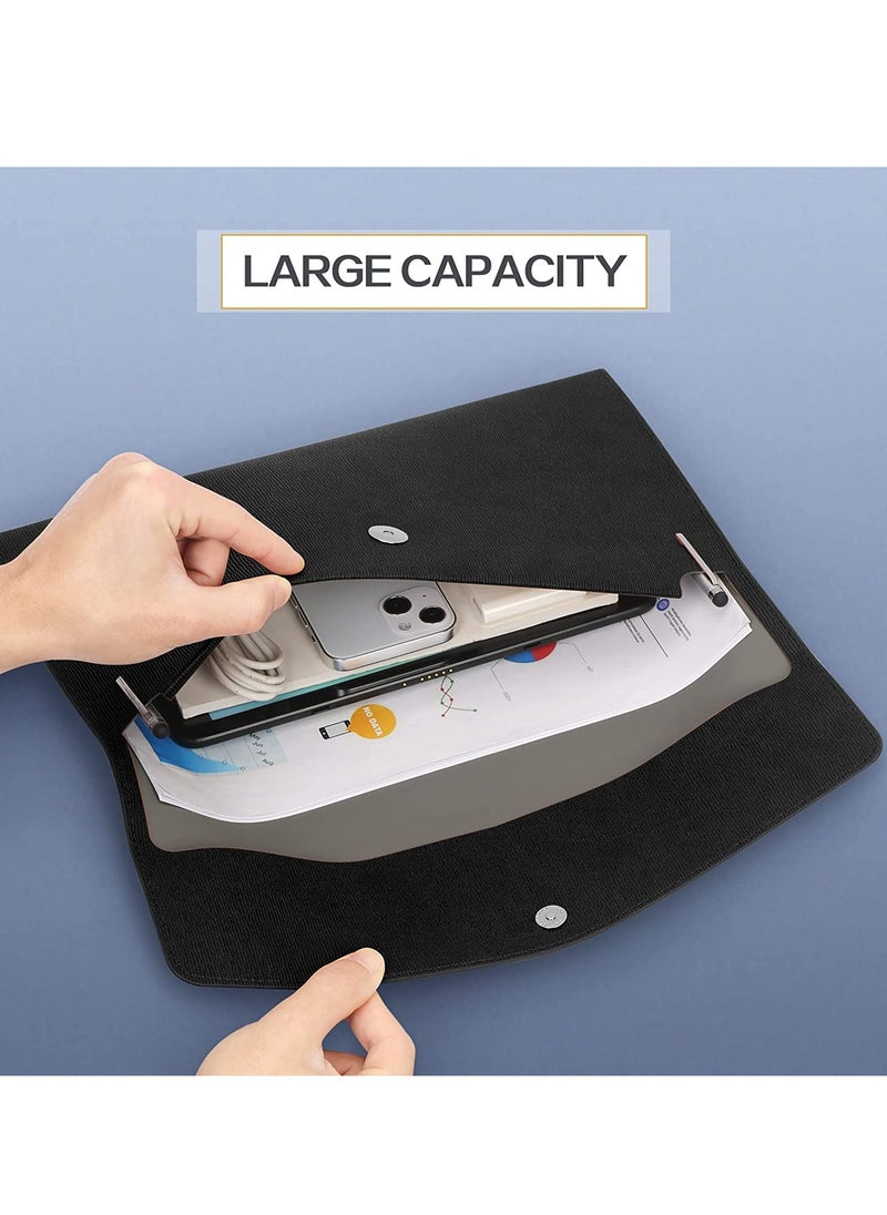 Excefore - A4 Envelope File Holder Waterproof Document Bag  Lightweight PU Leather Multifunction Portfolio Document File Folder File Organizer Storage Case for Paper Document Tablet Case 2PCS Black - Image 1