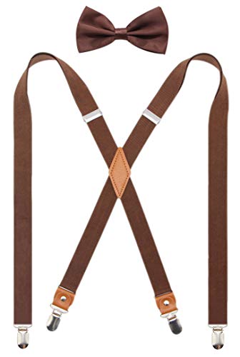Timiot Mens Suspender and Bowtie Set X Back Heavy Duty Adjustable Elastic Clips (Coffe) - Image 5