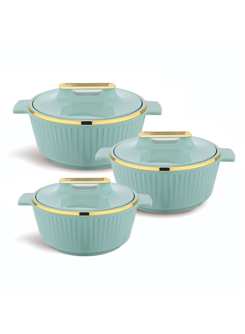 Asian Fancy Casserole Stainless Steel Insulated Hotpot 3pcs set 1500ML,2500ML,3500ML - Green  - Image 1