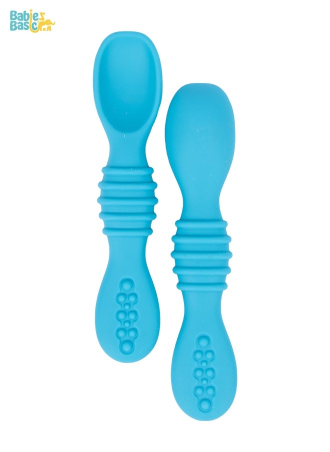Babies Basic Soft Tip Bpa Free Silicone First Stage Training Spoons - Blue  - Image 1