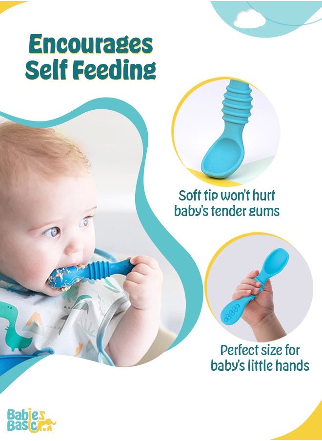 Babies Basic Soft Tip Bpa Free Silicone First Stage Training Spoons - Blue  - Image 2