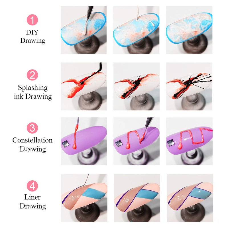 SAVILAND 6 Colors Spider Gel, New Upgraded Matrices Spider Gel with Nail Art Brushes, Nail Designs Paint Wire Drawing Gels Polish for Line (White Black Red Blue Gold Silver) - Image 5