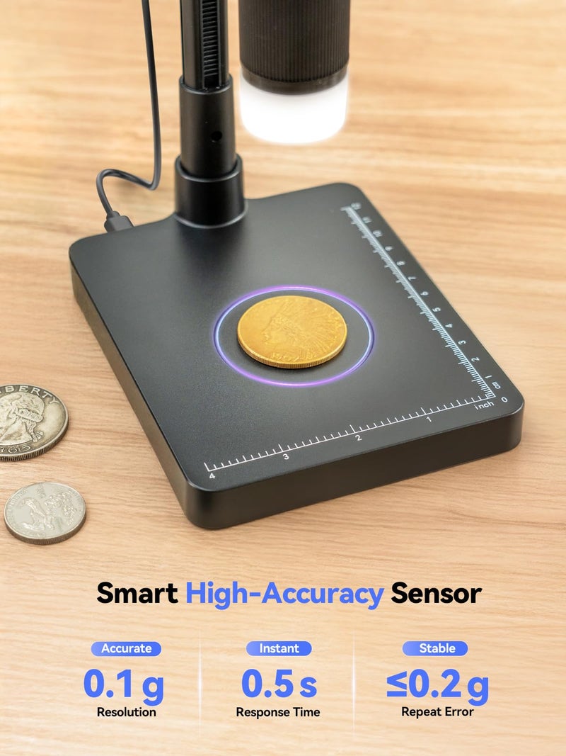 TOMLOV DM4W Microscope with Weighing Scale: 4.3" Digital Coin Microscope with Screen, Error Coin Magnifier with Lights, Weight Scale for Collectors, Jeweler, Students, Compatible with Windows/Mac - Image 3