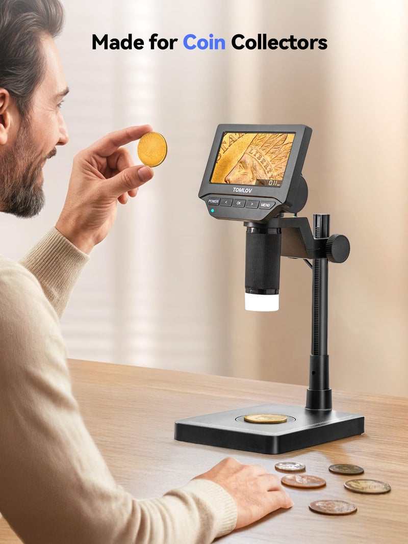 TOMLOV DM4W Microscope with Weighing Scale: 4.3" Digital Coin Microscope with Screen, Error Coin Magnifier with Lights, Weight Scale for Collectors, Jeweler, Students, Compatible with Windows/Mac - Image 4