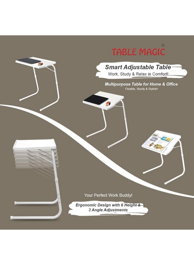 TABLE MAGIC Alloy Steel - Laptop Table Mat Finish, Lapdesk, Multipurpose Table, Utility Table, Height Adjustable Table, Work At Home Table, Study Table (Regular White, Large), 40 Cm, 53 CM - Image 3
