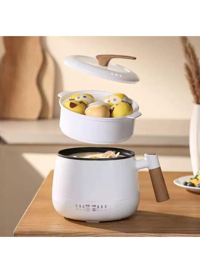 1.5L Multi-Functional Electric Cooker & Hot Pot - 600W Portable Food Steamer & Rice Maker with Non-Stick Inner Pot - 2-Layer Design for Simultaneous Cooking & Steaming - Ideal for Home, Dorm & Travel (White/Gold - Image 1