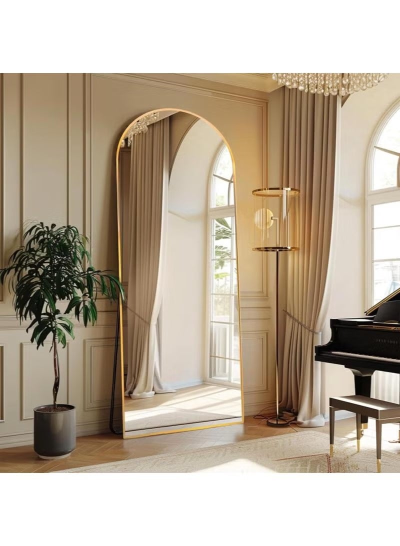 Bluejw 180*80cm Upgraded Version Full Length Mirror Arched Aluminum Alloy Large Standing Dressing Mirror Can Hanging Leaning Against Wall Or Inclined Floor Standing Mirror Mounted Mirror With Stand For Bedroom Locker Room Living Room Gold - Image 3