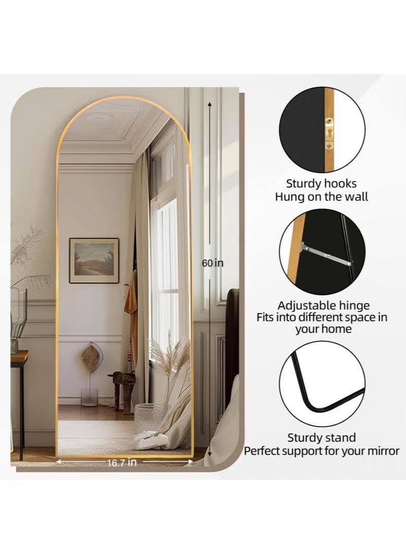 Bluejw 180*80cm Upgraded Version Full Length Mirror Arched Aluminum Alloy Large Standing Dressing Mirror Can Hanging Leaning Against Wall Or Inclined Floor Standing Mirror Mounted Mirror With Stand For Bedroom Locker Room Living Room Gold - Image 4