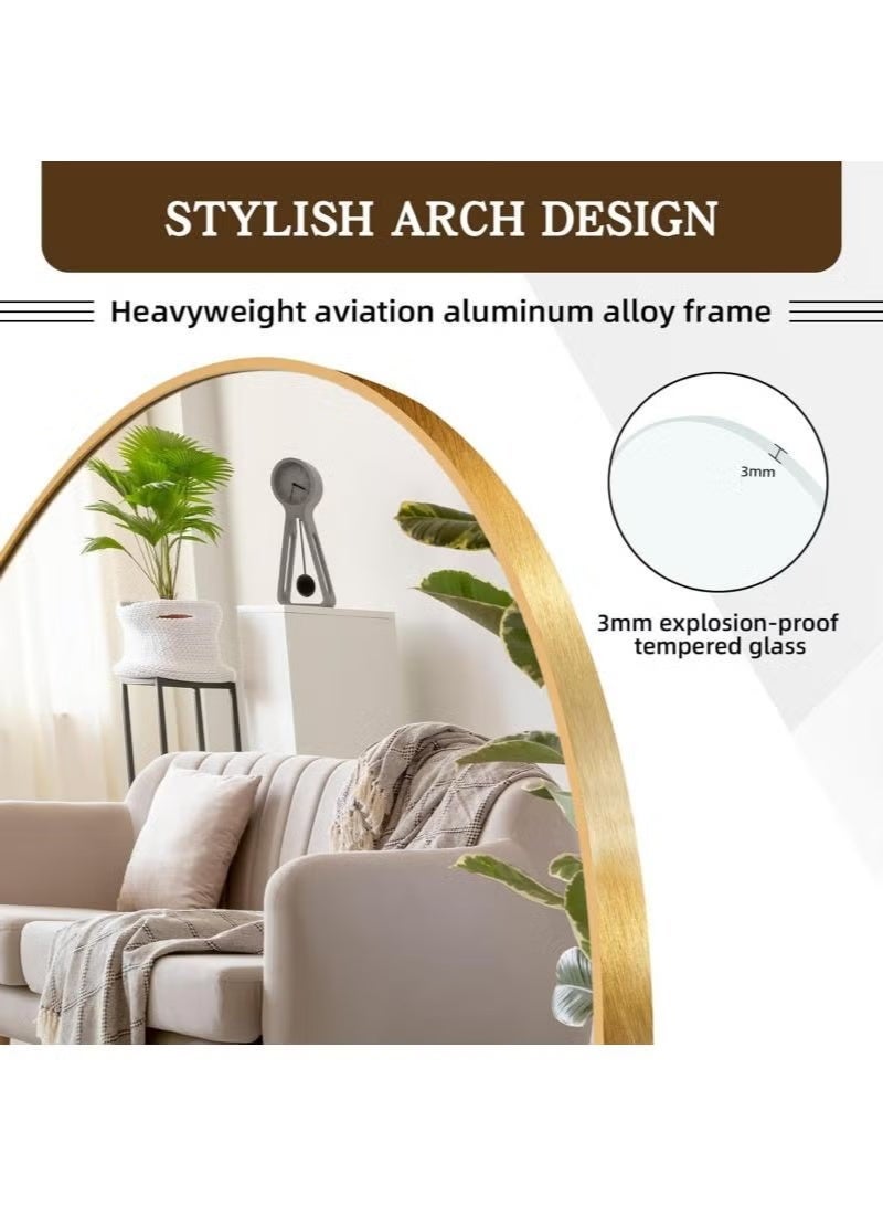 Bluejw 180*80cm Upgraded Version Full Length Mirror Arched Aluminum Alloy Large Standing Dressing Mirror Can Hanging Leaning Against Wall Or Inclined Floor Standing Mirror Mounted Mirror With Stand For Bedroom Locker Room Living Room Gold - Image 2