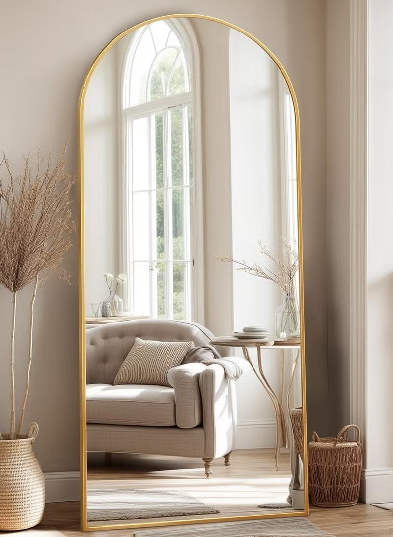 Bluejw 180*80cm Upgraded Version Full Length Mirror Arched Aluminum Alloy Large Standing Dressing Mirror Can Hanging Leaning Against Wall Or Inclined Floor Standing Mirror Mounted Mirror With Stand For Bedroom Locker Room Living Room Gold - Image 1