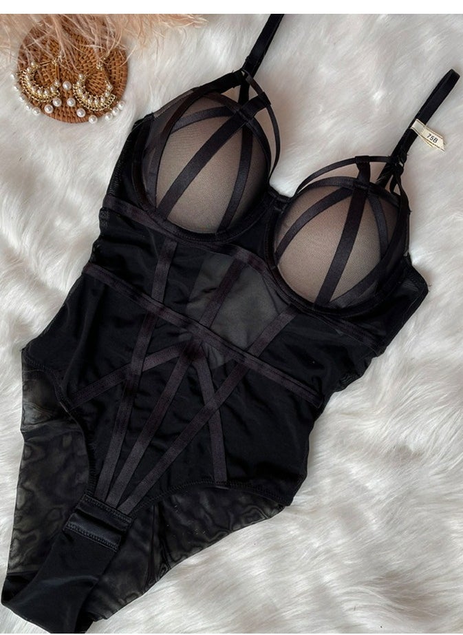 Loquat - Breathable Solid Color bra And Panty Conjoined Women's Underwear Black - Image 1