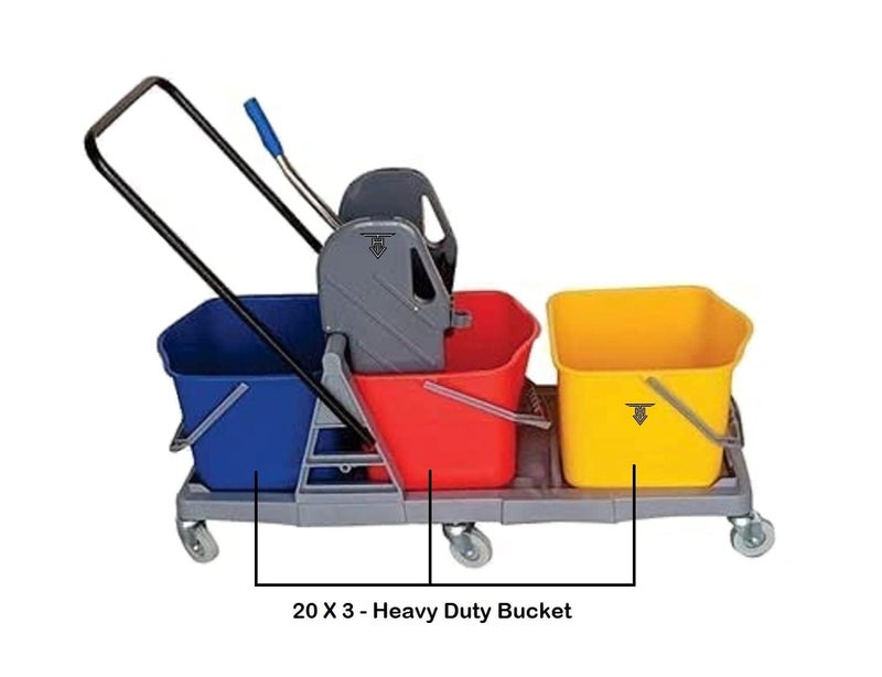 AMIGOS STORE AMIGOS STORE Three Bucket MOP Wringer Trolley 3 Bucket Wringer Trolley Three Bucket MOP System for Cleaning for Hospital 60 LTR  - Image 5