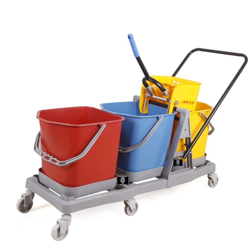 AMIGOS STORE AMIGOS STORE Three Bucket MOP Wringer Trolley 3 Bucket Wringer Trolley Three Bucket MOP System for Cleaning for Hospital 60 LTR  - Image 1