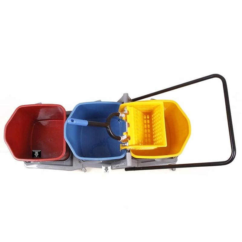 AMIGOS STORE AMIGOS STORE Three Bucket MOP Wringer Trolley 3 Bucket Wringer Trolley Three Bucket MOP System for Cleaning for Hospital 60 LTR  - Image 4