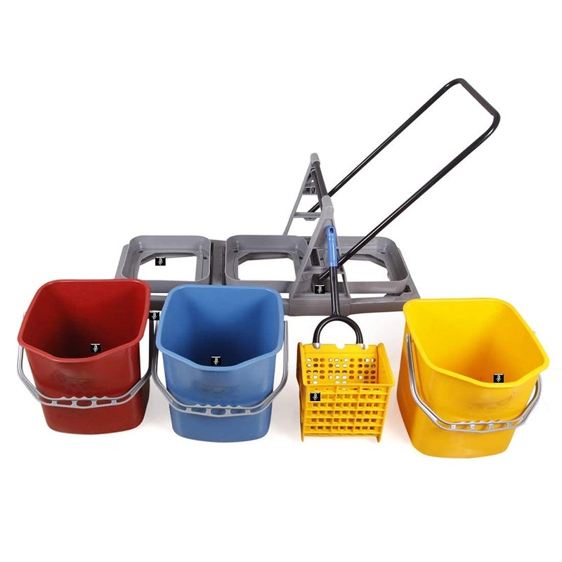 AMIGOS STORE AMIGOS STORE Three Bucket MOP Wringer Trolley 3 Bucket Wringer Trolley Three Bucket MOP System for Cleaning for Hospital 60 LTR  - Image 2