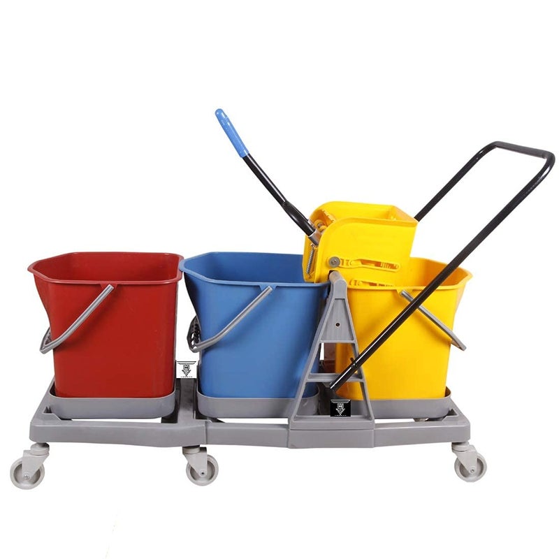 AMIGOS STORE AMIGOS STORE Three Bucket MOP Wringer Trolley 3 Bucket Wringer Trolley Three Bucket MOP System for Cleaning for Hospital 60 LTR  - Image 3