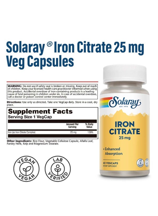SOLARAY Iron Citrate 25 mg Veg Capsules 60's - Image 4