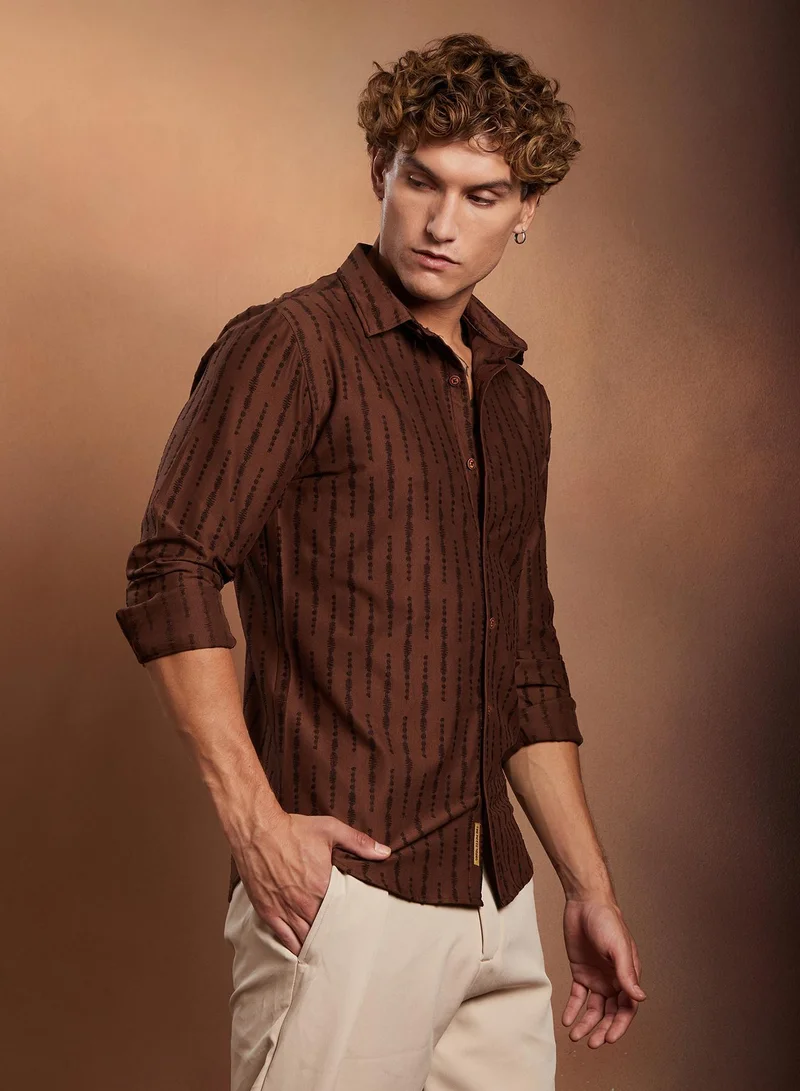 CAHOOT  Men's Chocolate Brown Tassel-Weave Shirt for Men | Best Price UAE
