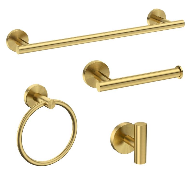 USHOWER Brushed Gold Bathroom Accessories Set  18-Inch Towel Bar Set Wall Mounted  Durable SUS304 Stainless Steel Bathroom Hardware Set  4-Piece - Image 1