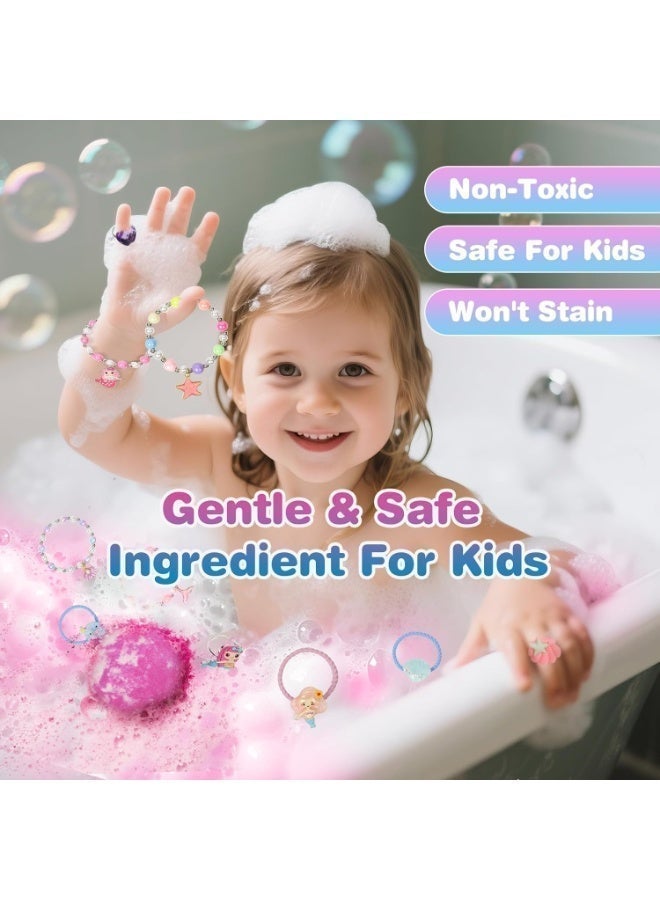 Mermaid-themed bath bombs for kids with surprise jewelry inside, natural and safe for sensitive skin, a pack of 12. - Image 2