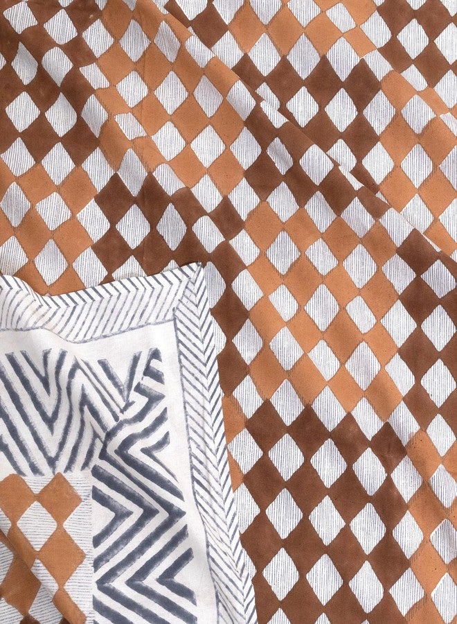 TOAI Hand Block Printed Bedsheet | Bed Spread Flatsheet Bed Sheet | Pure Cotton | Queen Size 90"x108" | 210 TC Luxury Cotton | 2 Reversible Pillow Covers |Brown Checks Blue Lines - Image 2