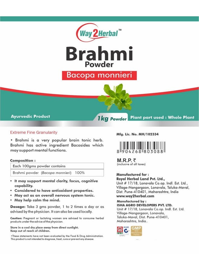 Way2Herbal مسحوق براهمي واي 2 هيربال باكوبا مونييري (1 كجم عبوة من 1) - Image 2