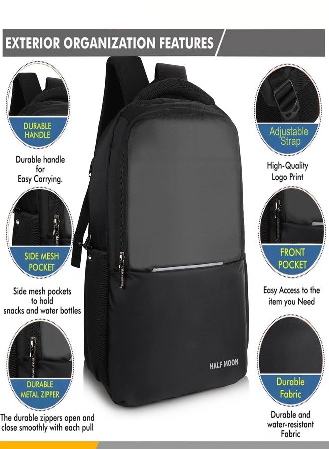 Half Moon Laptop Backpack for Boys Girls | 30L Bagpack/Office College Travel Bag For Men Women | School Bag | Laptop Sleeve 15.6 inch | Water Resistant | Padded Back | Student Backpack Daily Use, - Image 2
