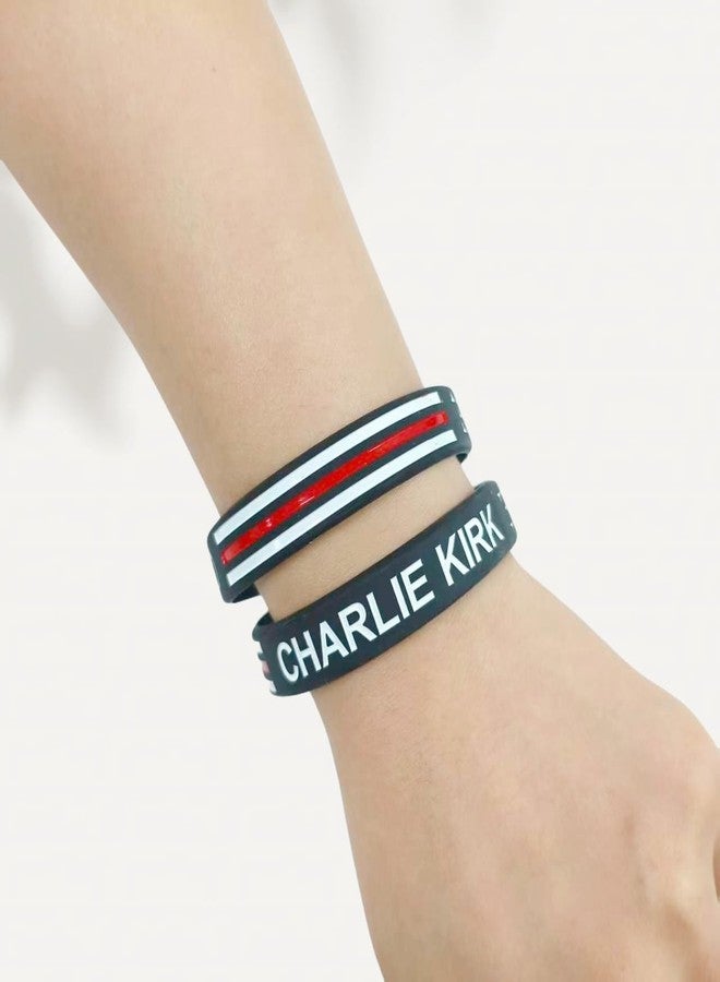 BlingNook Charlie Kirk Bracelet for Women Man, Memorial Merch Patriot Pray Freedom Silicone Bracelets Rubber USA True Turning Point Jewelry Gift (Black 5 Pcs) - Image 2