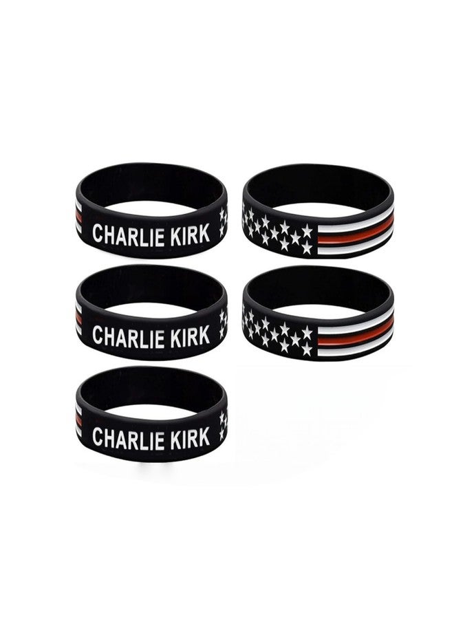 BlingNook Charlie Kirk Bracelet for Women Man, Memorial Merch Patriot Pray Freedom Silicone Bracelets Rubber USA True Turning Point Jewelry Gift (Black 5 Pcs) - Image 1