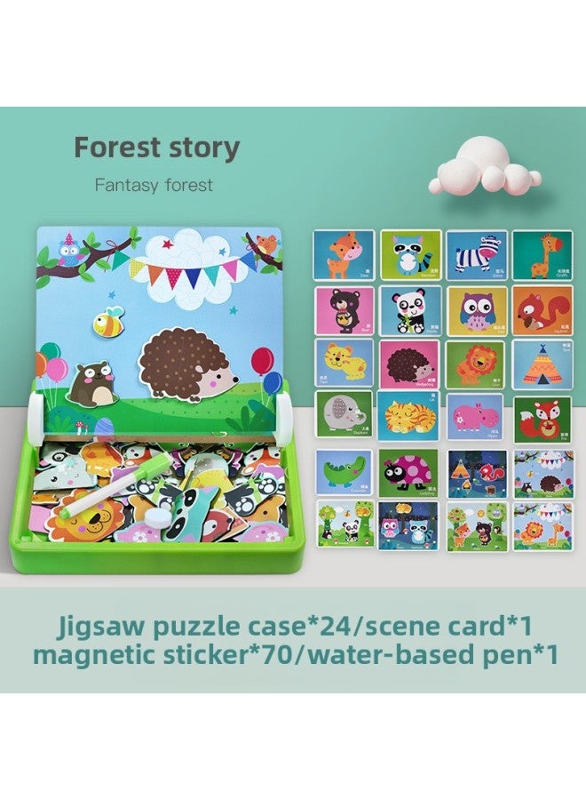 أحجية مغناطيسية لألعاب العقل للأطفال من عمر 3 إلى 6 سنوات ملصقات مغناطيسية للأطفال البنات والأولاد للتعليم المبكر لرياض الأطفال - اللون: ZKB-قصة الغابة - Image 1