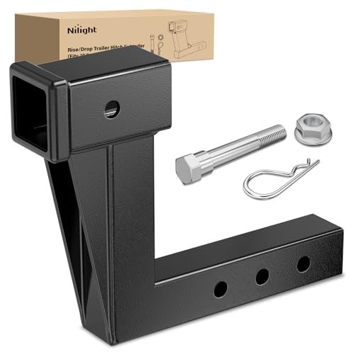 Nilight Trailer Hitch Extension Riser for 2 Inch Receiver with 8 Inch Rise or Drop with Bolt Nut Clip 10000 lbs Capacity Adjustable Extend 47 67 86 Length Black Coated for Class IVI Receivers - Image 1