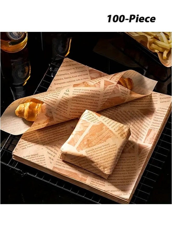 شاو تشن 100 ورقة من ورق تغليف الخبز والسندويش والبرغر والبطاطس - ورق مقاوم للزيت للطعام بجودة غذائية، بطانات صواني مقاومة للماء للخبز، للمطاعم/الفنادق/الاستخدام التجاري ( و20x30 سم) - Image 1