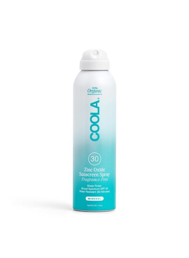 COOLA Organic Mineral Sunscreen SPF 30 Sunblock Spray, Dermatologist Tested Skin Care for Daily Protection, Vegan and Gluten Free, Fragrance Free, 5 Fl Oz