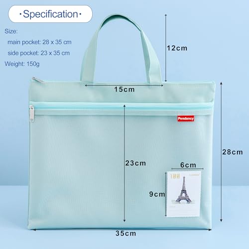 Pendancy Mesh Zipper Pouch 11x13.7 in, 2 pcs Large Double Pocket Waterproof File Bag with Handle, A4 Size Foldable Document Storage for Puzzle Project/Cross Stitch/Travel/Office（Gray Green） - Image 2